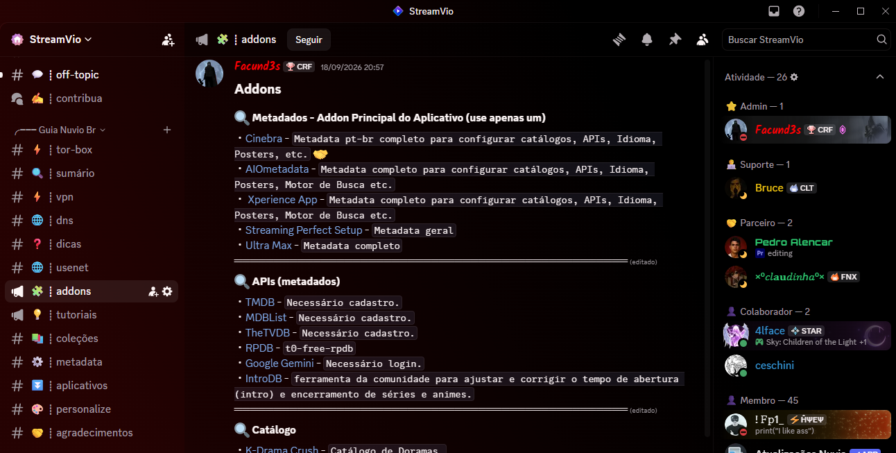 Lista de addons organizados por categoria