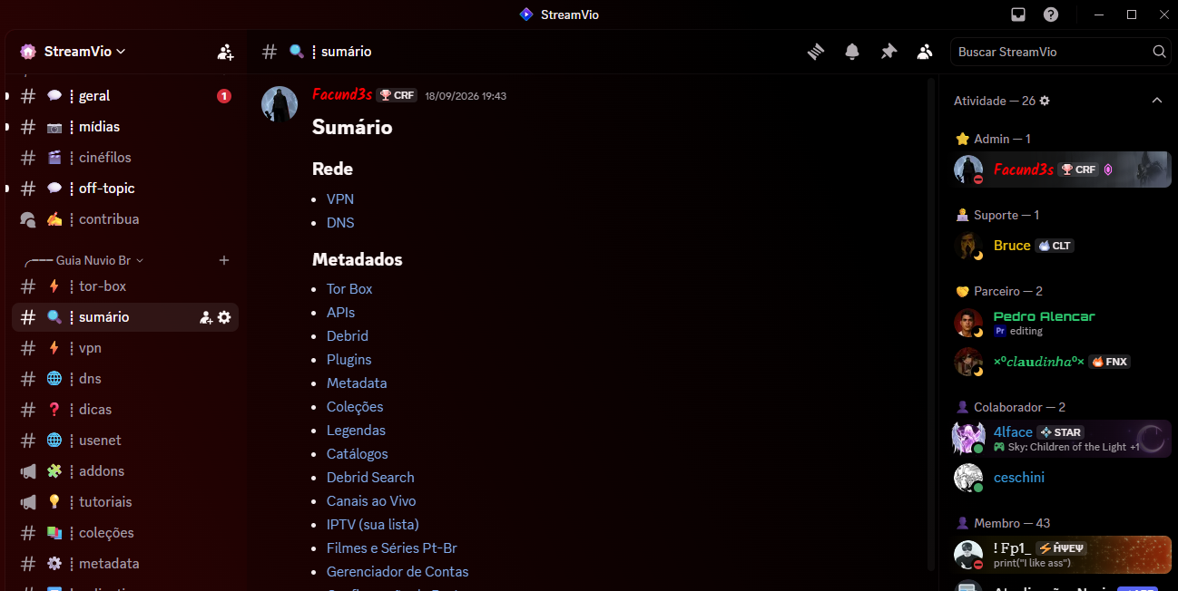 Canal do sumário no Discord