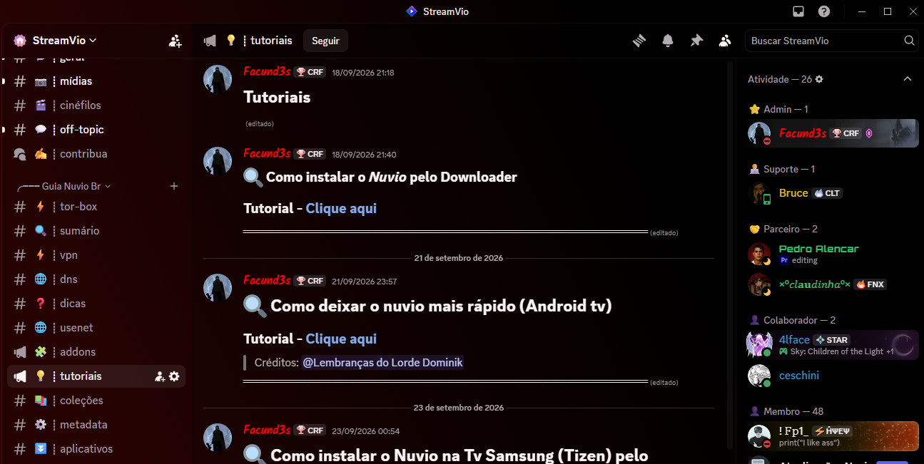 Canal de tutoriais no Discord